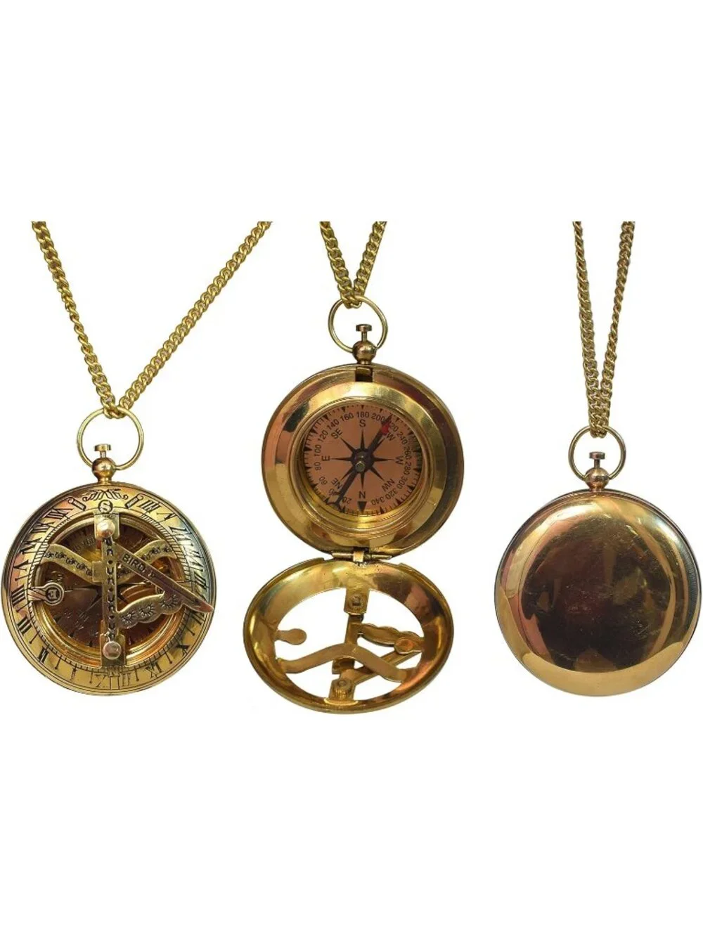 Men's Gold Analog Handcrafted Engraved Vintage Brass Sundial Antique Compass